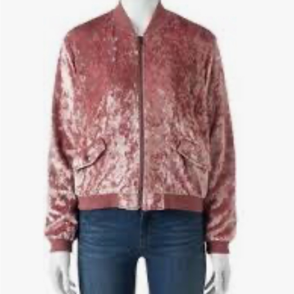 Cloud Chaser women’s sz L Rose Velvet Bomber Jacket spring summer cottagecore